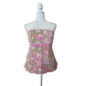 Lilly Pulitzer Womens Sz 12 Strapless Top Butterfly Flowers Resort Beach Spring